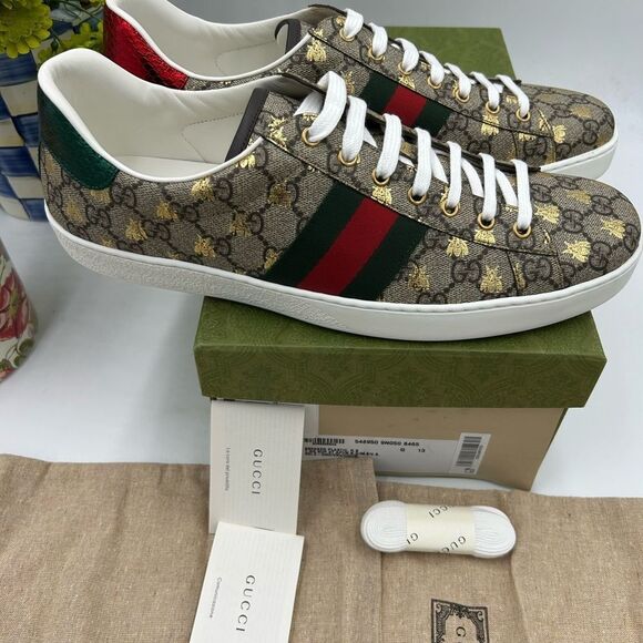 Men's Gucci, GG Supreme ace bee sneakers size 13 made in Italy - Picture 2 of 10
